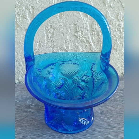 Vintage Blue Glass Basket with Handle - Picture 6 of 9